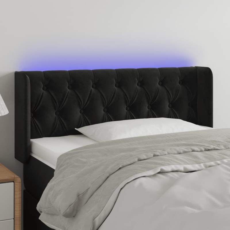 Čelo Postele S Led Černé Samet - Tmavě šedá / 203 x 16 x 118/128 cm