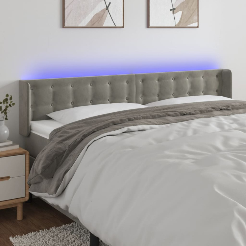 Čelo postele s led světle šedé samet - Tmavě zelená / 93 x 16 x 118/128 cm