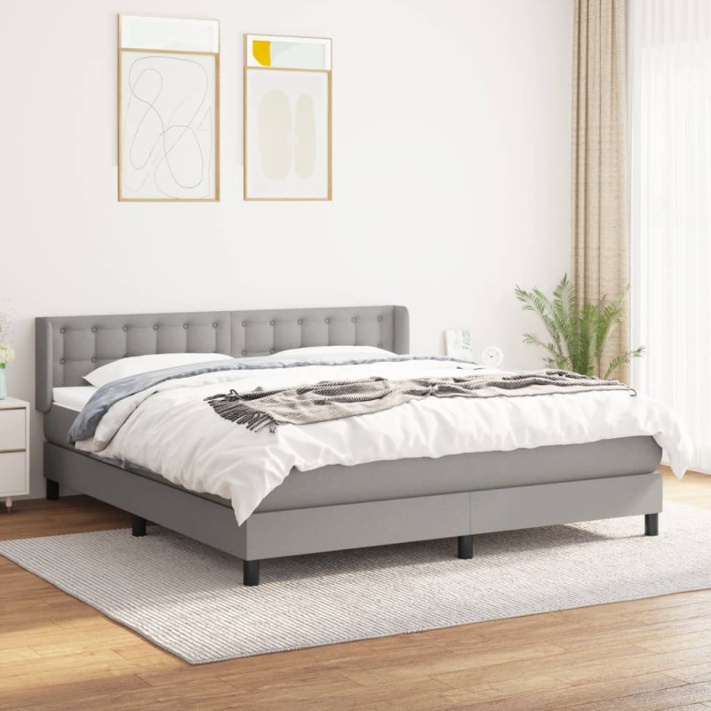 Box Spring Postel S Matrací Textil Světle Šedá - Blok se čtverci / 200 x 200 cm