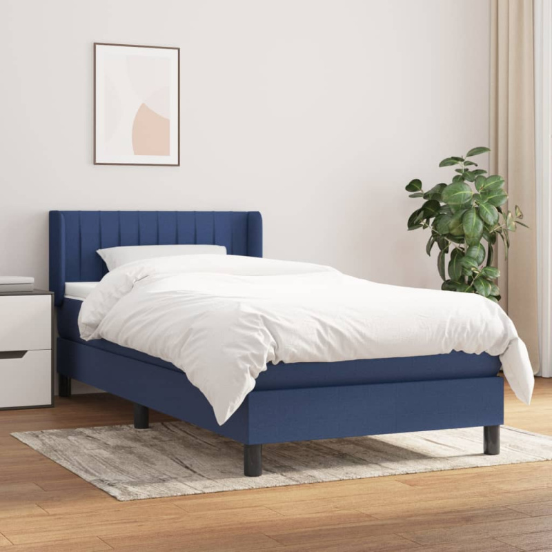 Box Spring Postel S Matrací Textil Modrá - Svislé pruhy / 200 x 200 cm
