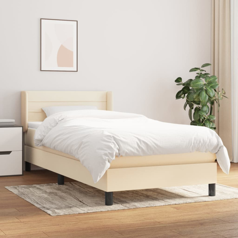 Box Spring Postel S Matrací Textil Krémová - tlačítka / 140 x 190 cm