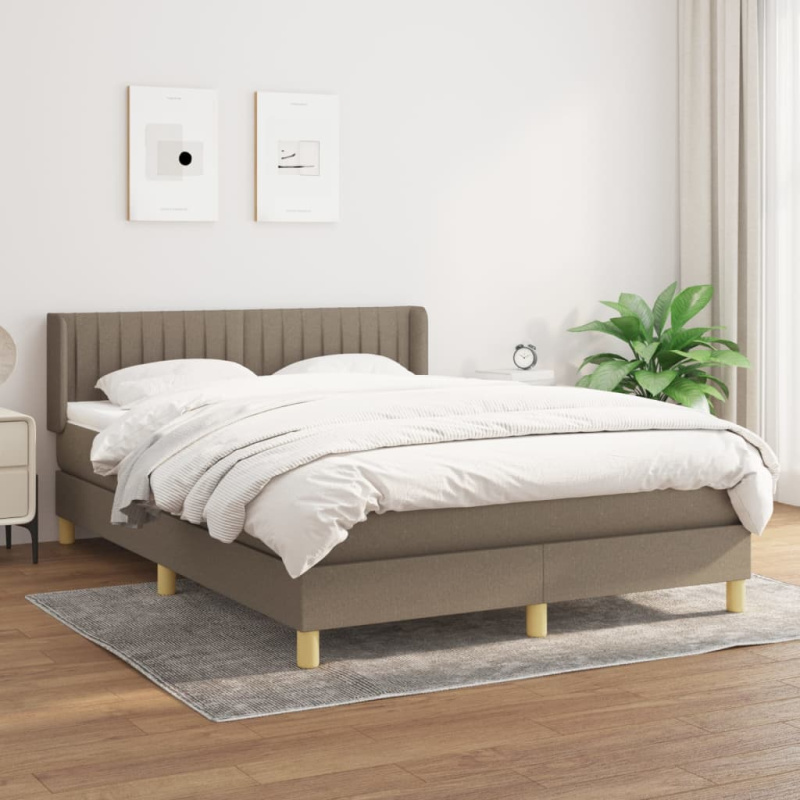 Box Spring Postel S Matrací Textil Taupe - Svislé pruhy / 140 x 190 cm