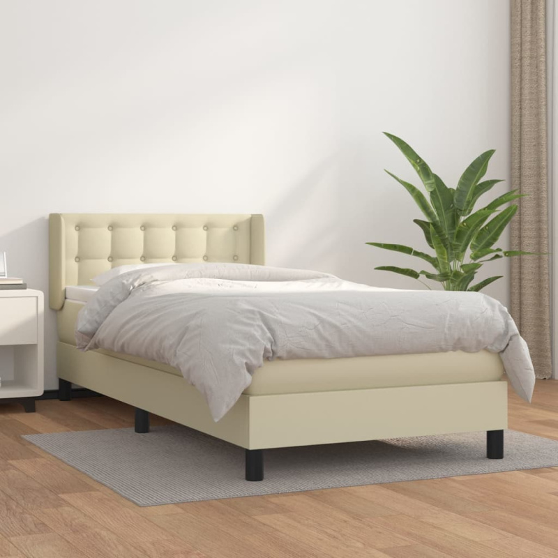 Box spring postel s matrací umělá kůže krémová - Hladký design / 100 x 200 cm