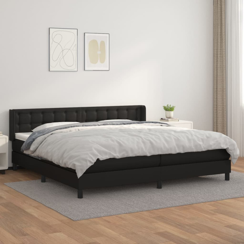 Box Spring Postel S Matrací Černá Umělá Kůže Černá - Hladký design / 140 x 190 cm