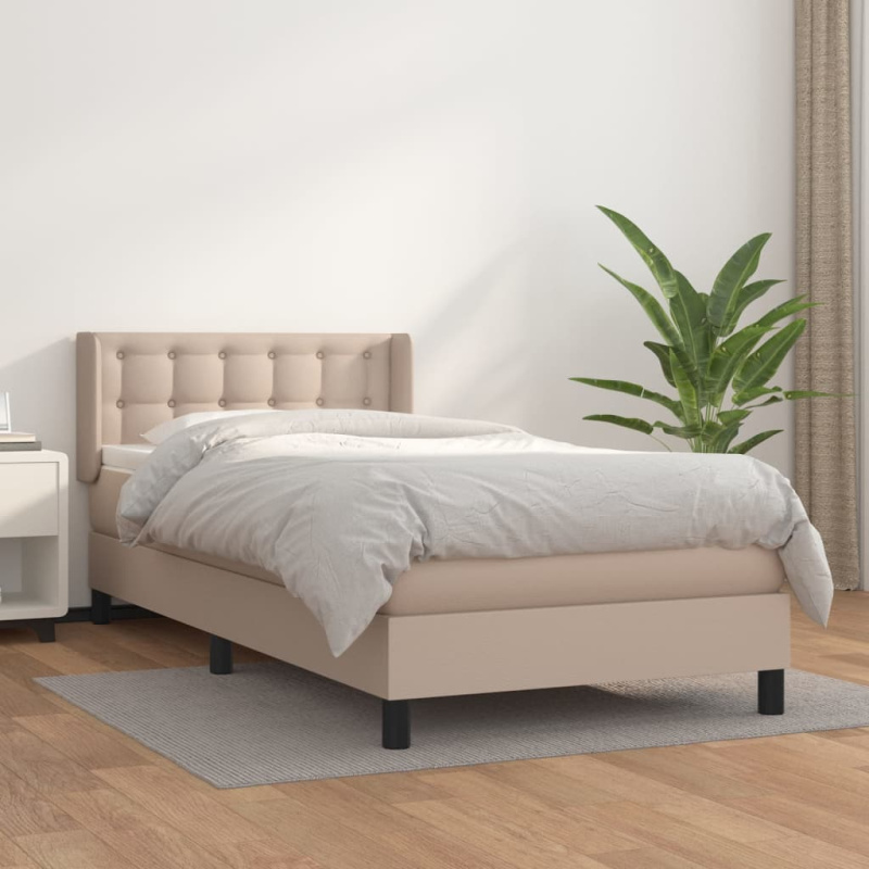Box Spring Postel S Matrací Umělá Kůže Cappuccino - Hladké s hřebíky / 80 x 200 cm