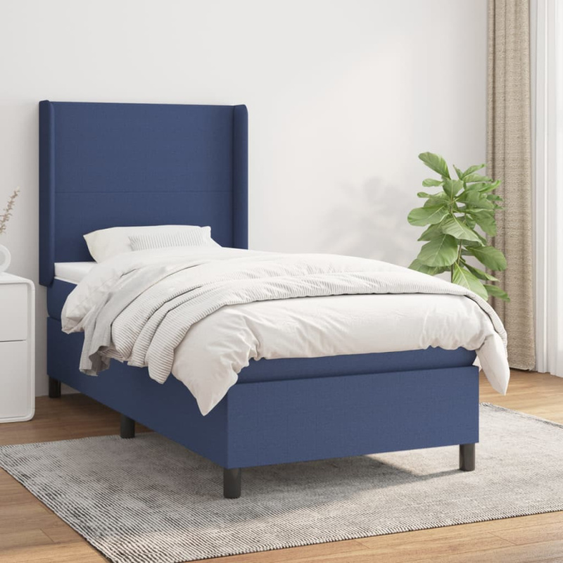 Box Spring Postel S Matrací Textil Modrá - tlačítka / 100 x 200 cm