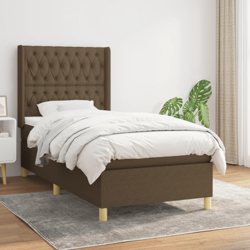 Box Spring Postel S Matrací Textil Tmavě Hnědá - Hladký design / 200 x 200 cm