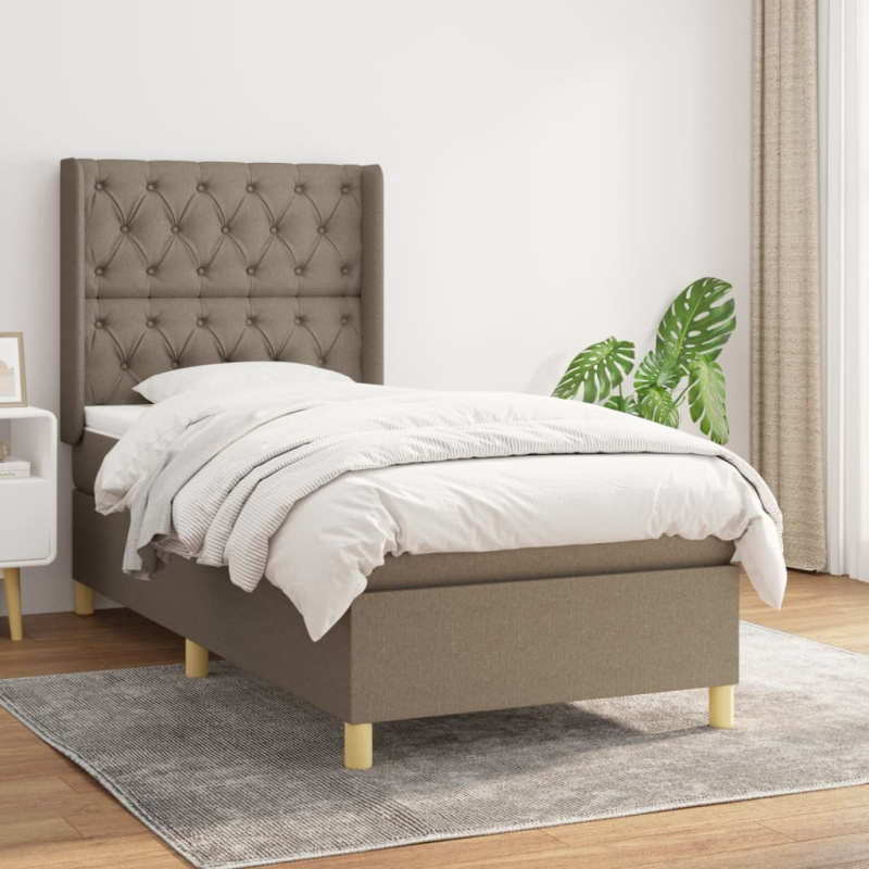 Box Spring Postel S Matrací Textil Taupe - Blok se čtverci / 100 x 200 cm