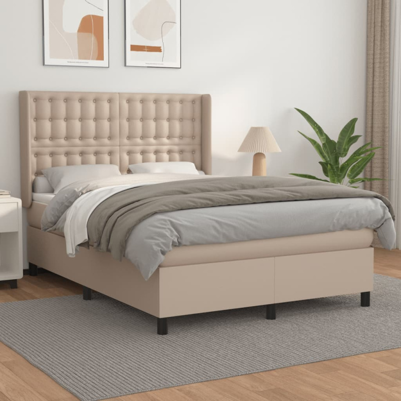 Box Spring Postel S Matrací Umělá Kůže Cappuccino - Hladké s hřebíky / 90 x 190 cm