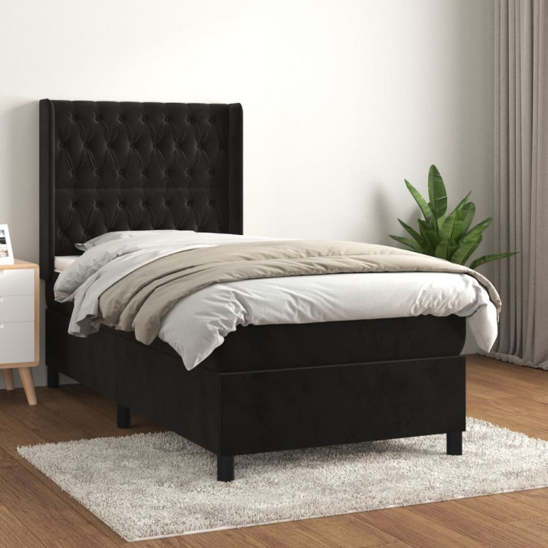 Box Spring Postel S Matrací Černá Samet Černá - Prošívaný design / 140 x 200 cm