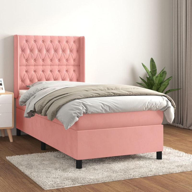 Box Spring Postel S Matrací Samet Růžová - Prošívaný design / 140 x 200 cm