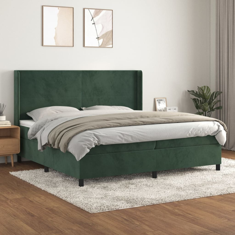 Box spring postel s matrací samet tmavě zelená - Prošívaný design / 180 x 200 cm