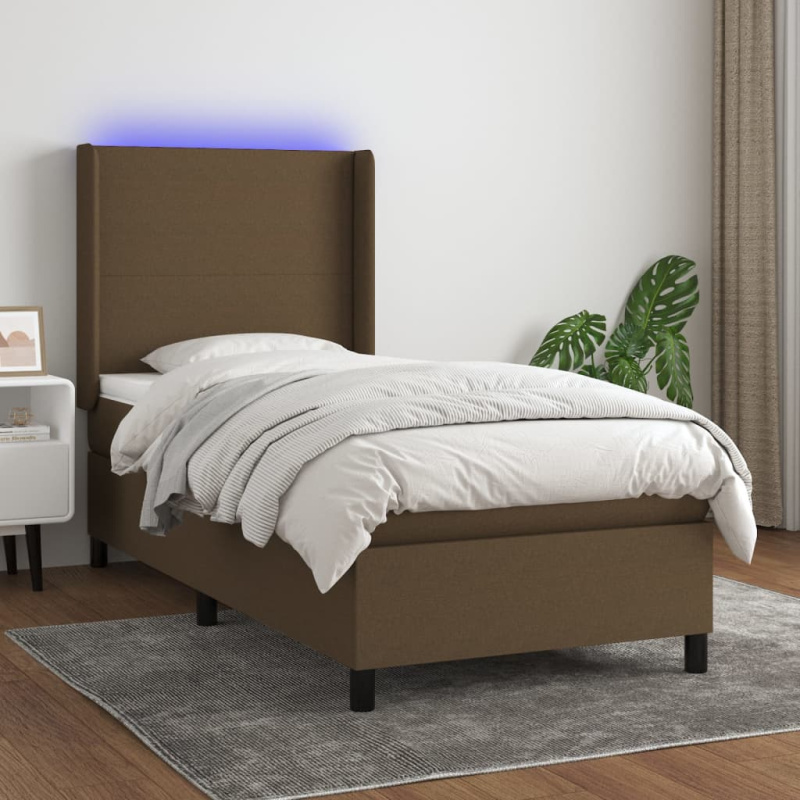 Box spring postel s matrací a LED tmavě hnědá 90x190 cm textil