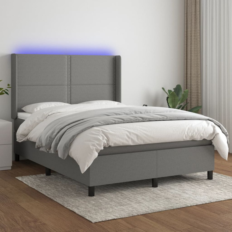 Box Spring Postel S Matrací A Led Textil Tmavě Šedá - Svislé pruhy / 100 x 200 cm