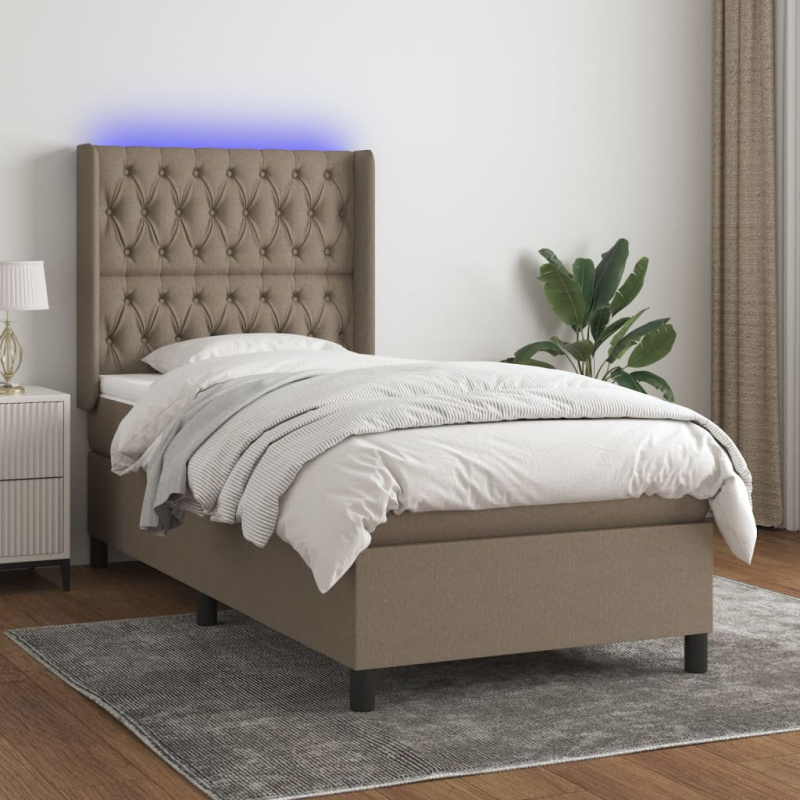 Box Spring Postel S Matrací A Led Textil Taupe - Svislé pruhy / 140 x 190 cm