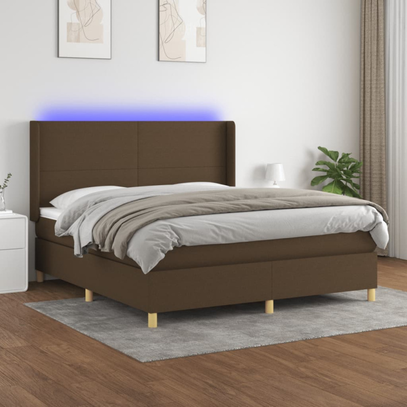 Box Spring Postel S Matrací A Led Textil Tmavě Hnědá - vodorovné pruhy / 200 x 200 cm