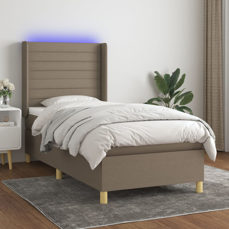 Box Spring Postel S Matrací A Led Textil Taupe - Svislé pruhy / 140 x 190 cm
