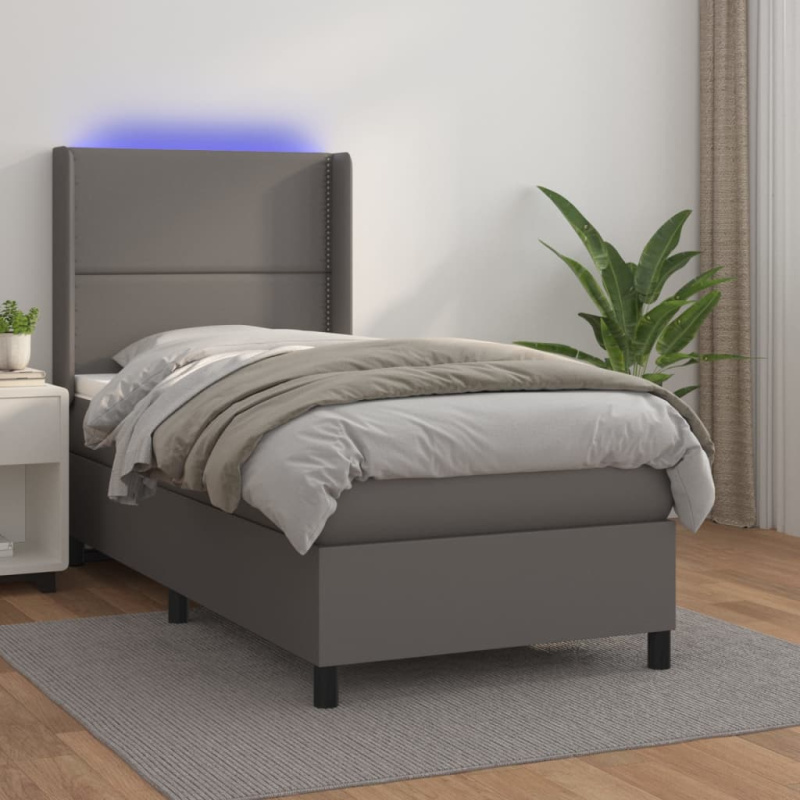 vidaXL Box spring postel s matrací a LED bílá 80 x 200 cm umělá kůže