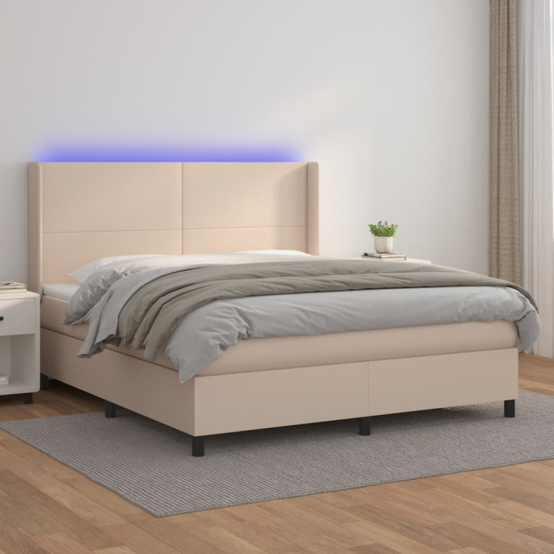 Box Spring Postel Matrace A Led 180X200Cm Umělá Kůže Cappuccino - Hladké s hřebíky / 180 x 200 cm