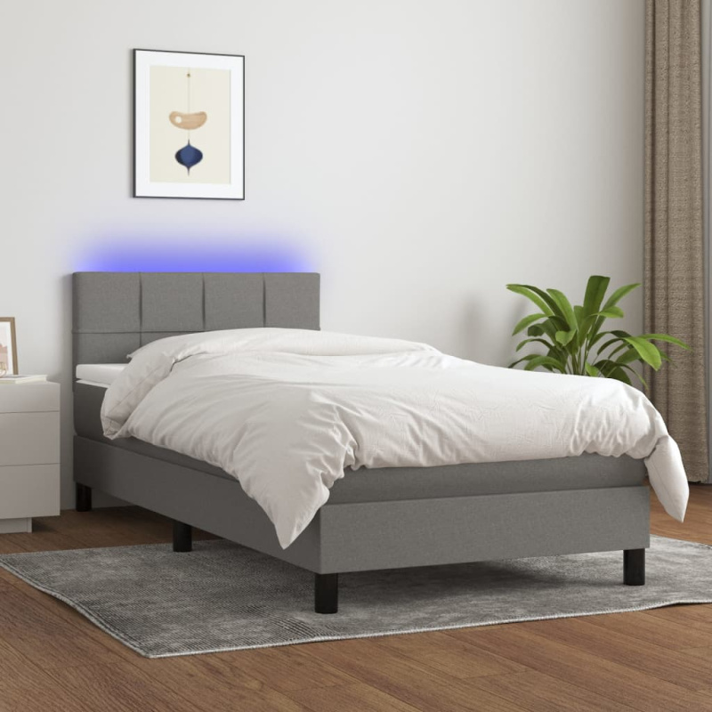 Box Spring Postel S Matrací A Led Textil Tmavě Šedá - Svislé pruhy / 100 x 200 cm