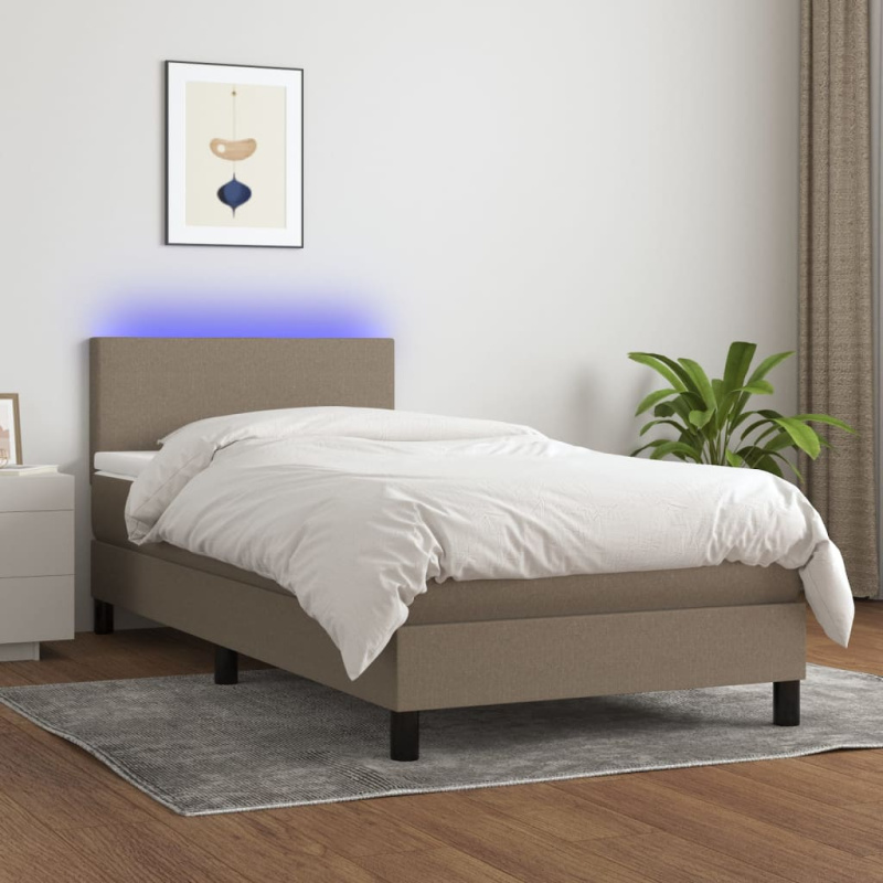 Box Spring Postel S Matrací A Led Textil Taupe - Svislé pruhy / 140 x 190 cm