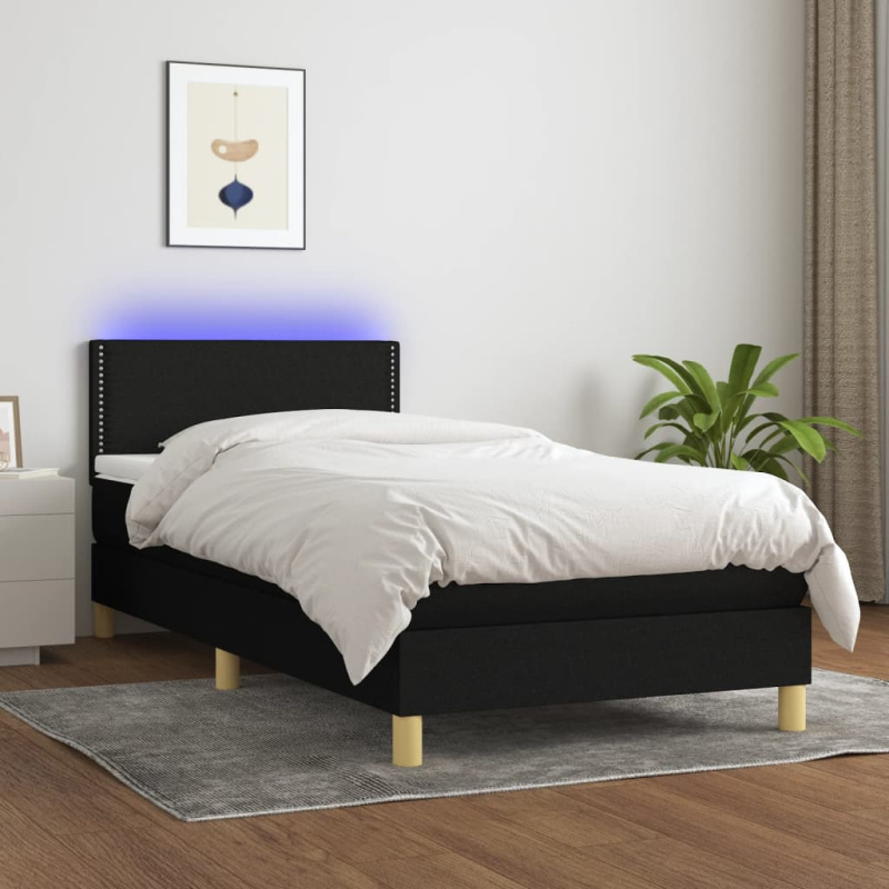 Box Spring Postel S Matrací A Led Černá Textil Černá - vodorovné pruhy / 160 x 200 cm