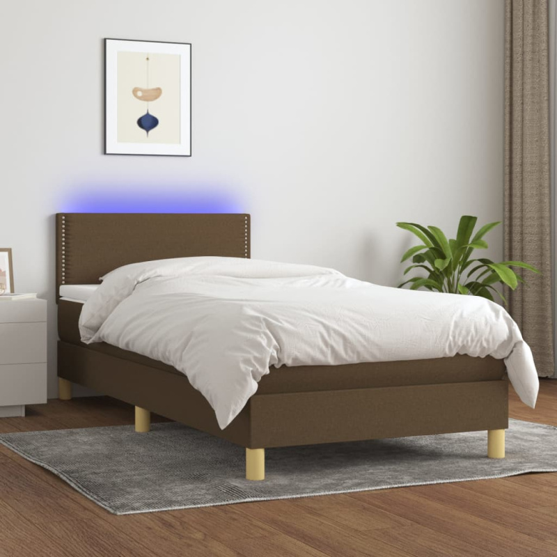 Box Spring Postel S Matrací A Led Textil Tmavě Hnědá - Svislé pruhy / 140 x 200 cm