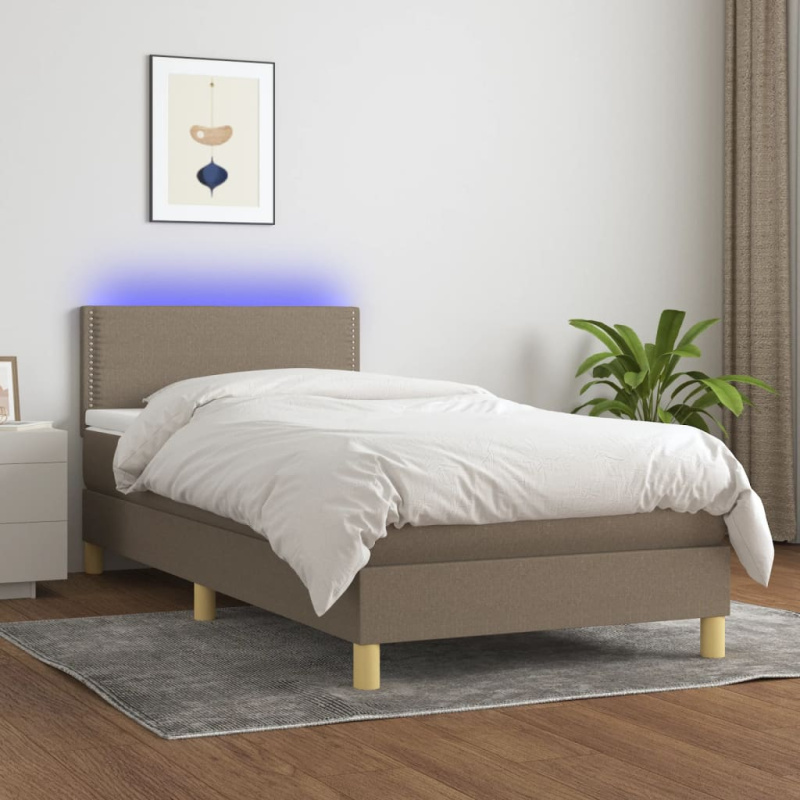 Box Spring Postel S Matrací A Led Textil Taupe - Svislé pruhy / 180 x 200 cm