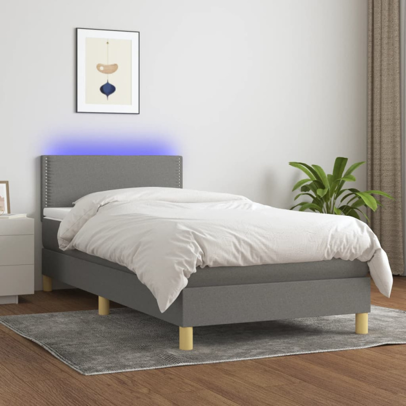 Box Spring Postel S Matrací A Led Textil Tmavě Šedá - Prošívaný design / 200 x 200 cm