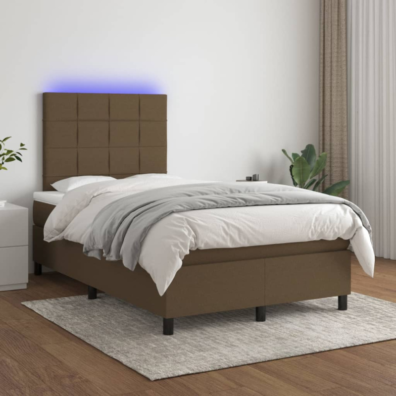 Box spring postel s matrací a LED tmavě hnědá 90x190 cm textil