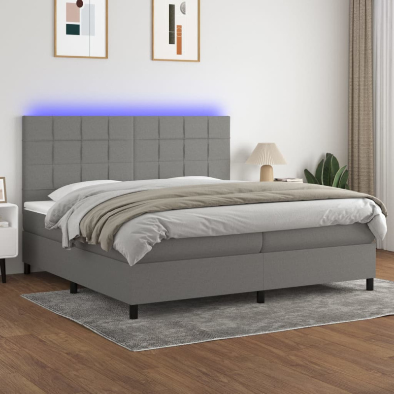 Box Spring Postel S Matrací A Led Textil Tmavě Šedá - vodorovné pruhy / 160 x 200 cm