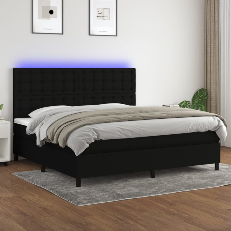 Box Spring Postel S Matrací A Led Černá Textil Černá - vodorovné pruhy / 160 x 200 cm