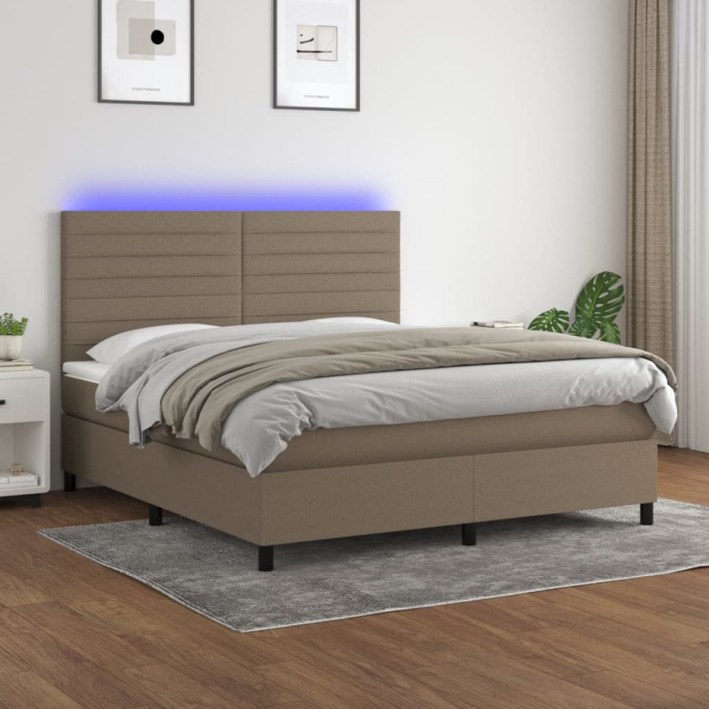 Box Spring Postel S Matrací A Led Textil Taupe - Svislé pruhy / 160 x 200 cm