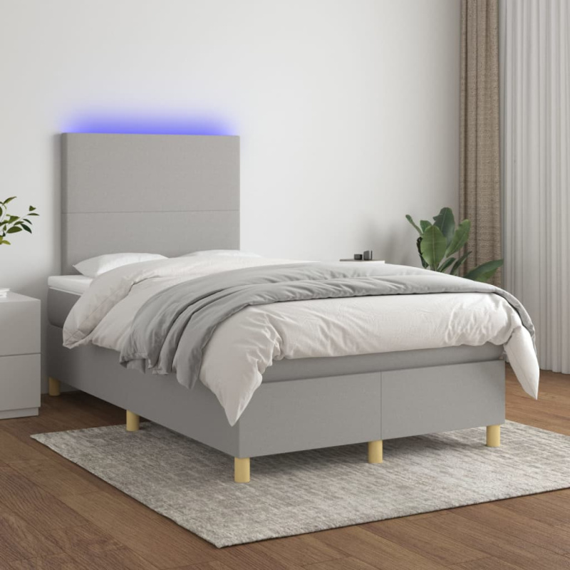 Box Spring Postel S Matrací A Led Textil Světle Šedá - vodorovné pruhy / 160 x 200 cm