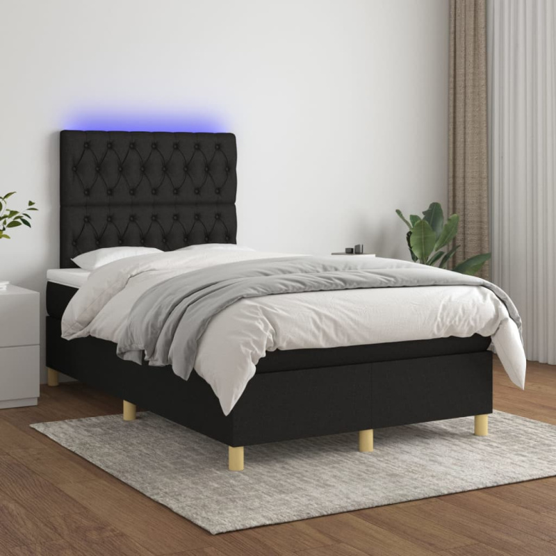 Box Spring Postel S Matrací A Led Černá Textil Černá - vodorovné pruhy / 160 x 200 cm