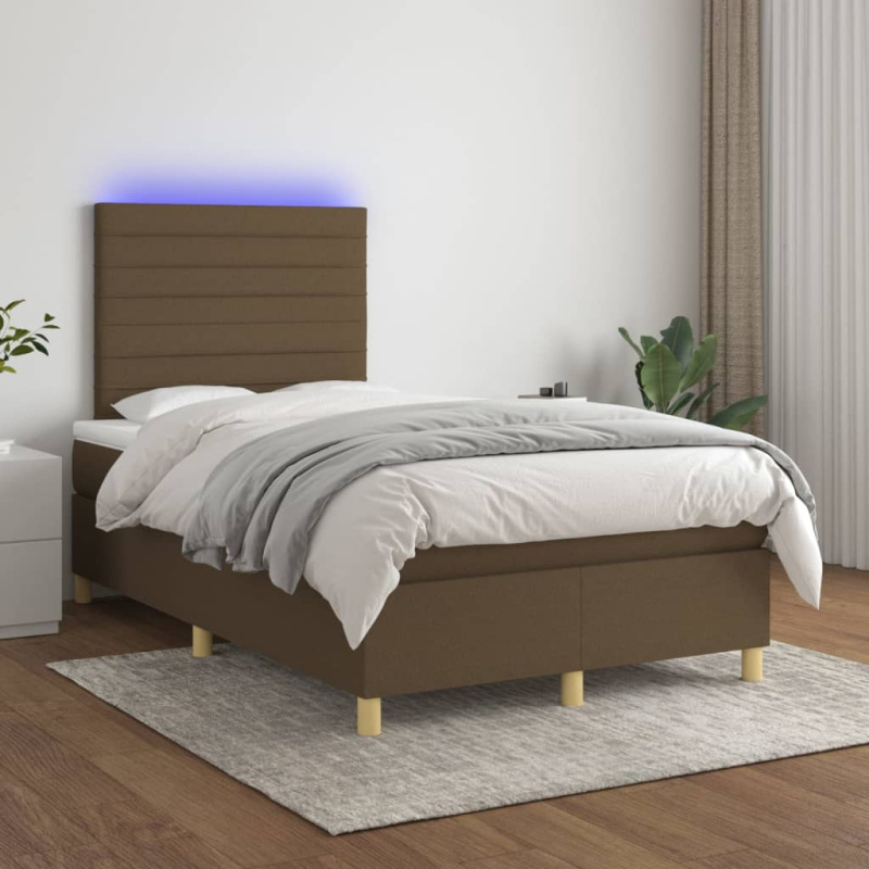 Box Spring Postel S Matrací A Led Textil Tmavě Hnědá - Prošívaný design / 100 x 200 cm