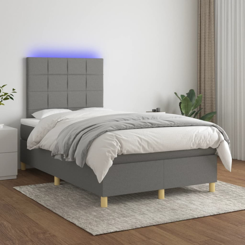 Box Spring Postel S Matrací A Led Textil Tmavě Šedá - Prošívaný design / 200 x 200 cm