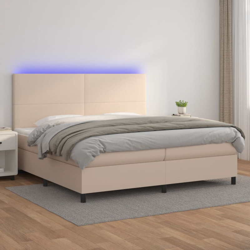Box Spring Postel Matrace A Led 200X200Cm Umělá Kůže Cappuccino - Hladké s hřebíky / 140 x 200 cm