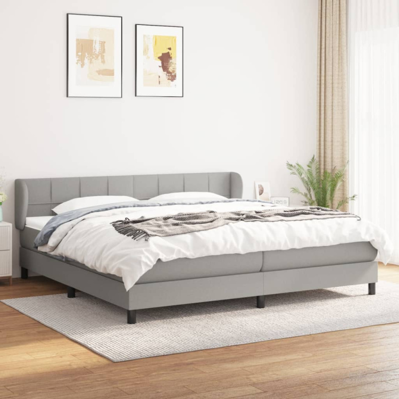 Box Spring Postel S Matrací Textil Světle Šedá - Blok se čtverci / 90 x 190 cm