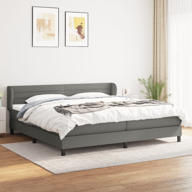 Box Spring Postel S Matrací Textil Tmavě Šedá - vodorovné pruhy / 200 x 200 cm