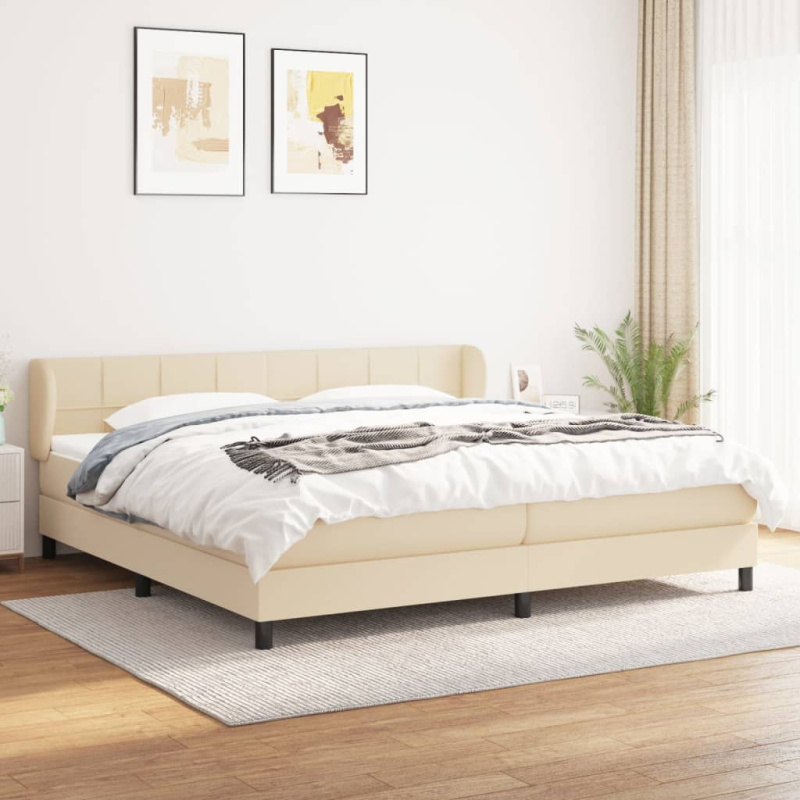 Box Spring Postel S Matrací Textil Krémová - Svislé pruhy / 90 x 190 cm