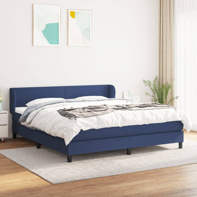 Box Spring Postel S Matrací Textil Modrá - Svislé pruhy / 180 x 200 cm