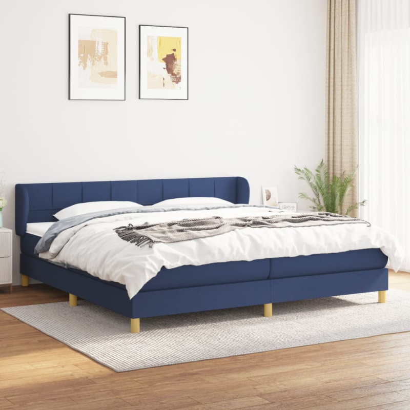 Box Spring Postel S Matrací Textil Modrá - Hladké s hřebíky / 140 x 200 cm