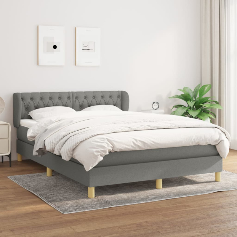 Box Spring Postel S Matrací Textil Tmavě Šedá - Blok se čtverci / 180 x 200 cm