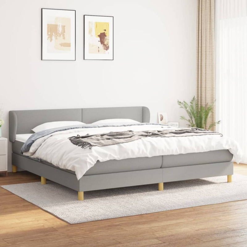 Box Spring Postel S Matrací Textil Světle Šedá - Blok se čtverci / 200 x 200 cm
