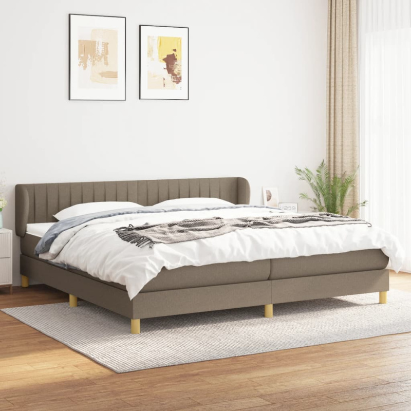 Box Spring Postel S Matrací Textil Taupe - vodorovné pruhy / 160 x 200 cm