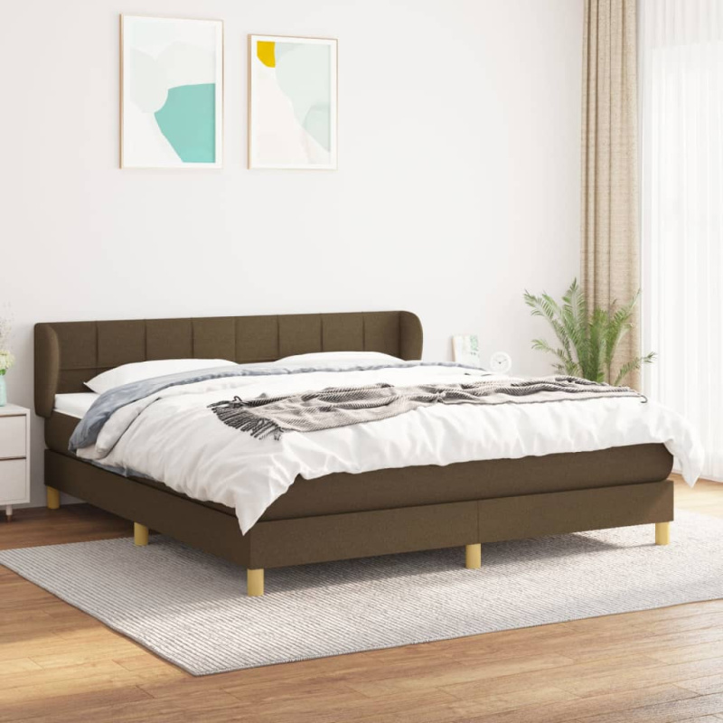 Box Spring Postel S Matrací Textil Tmavě Hnědá - vodorovné pruhy / 200 x 200 cm