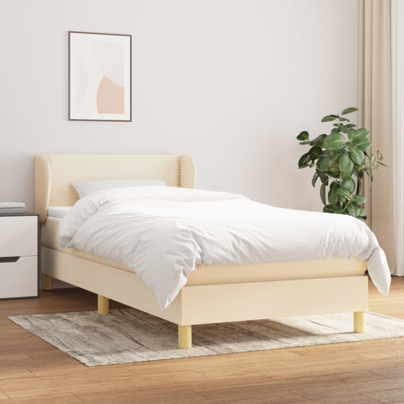 Box Spring Postel S Matrací Textil Krémová - Svislé pruhy / 90 x 190 cm