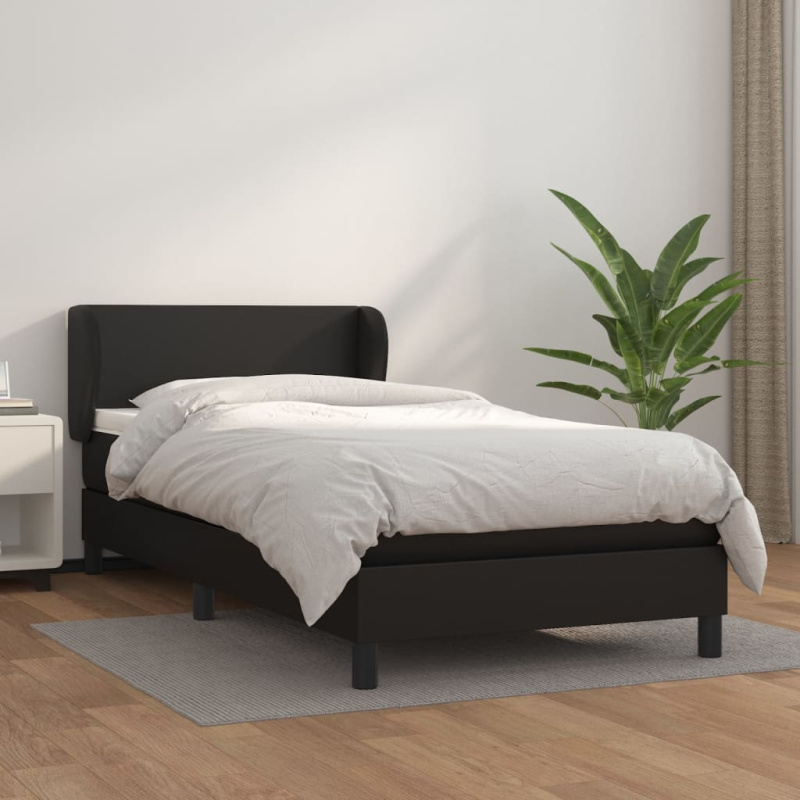 Box Spring Postel S Matrací Černá Umělá Kůže Černá - Hladký design / 90 x 190 cm