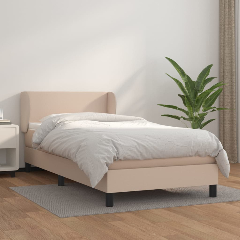 Box Spring Postel S Matrací Umělá Kůže Cappuccino - Hladký design / 90 x 190 cm